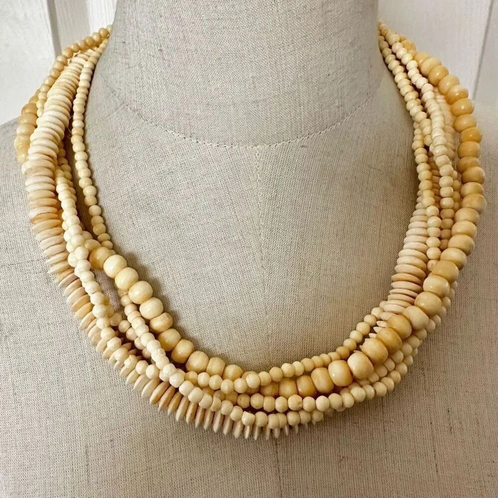 bone beaded multi strand beaded statement necklace